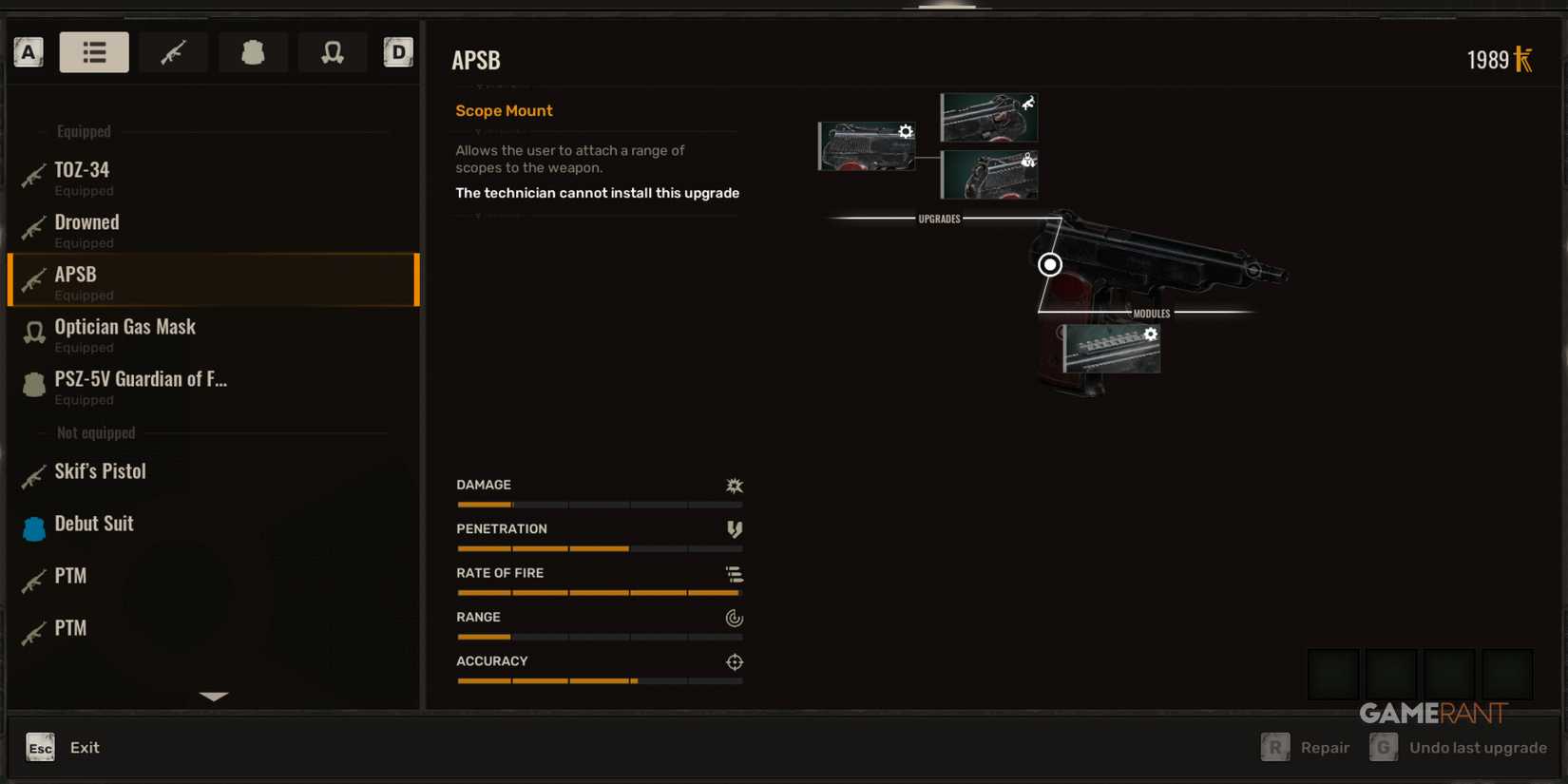 Enhance range and accuracy on the APSB Handgun for more precise shots in combat in STALKER 2
