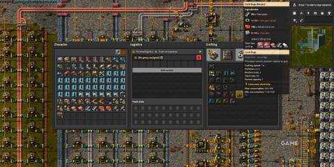 Inventory management and crafting panel in Factorio