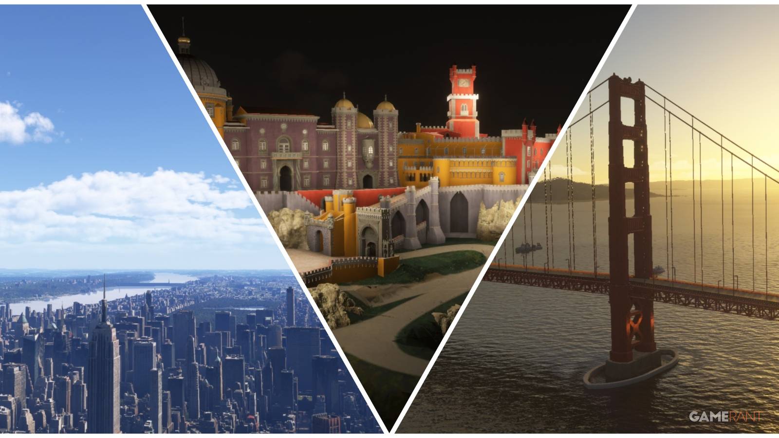 Flight Sim 2024, New York City, Pena Palace, Golden Gate Bridge