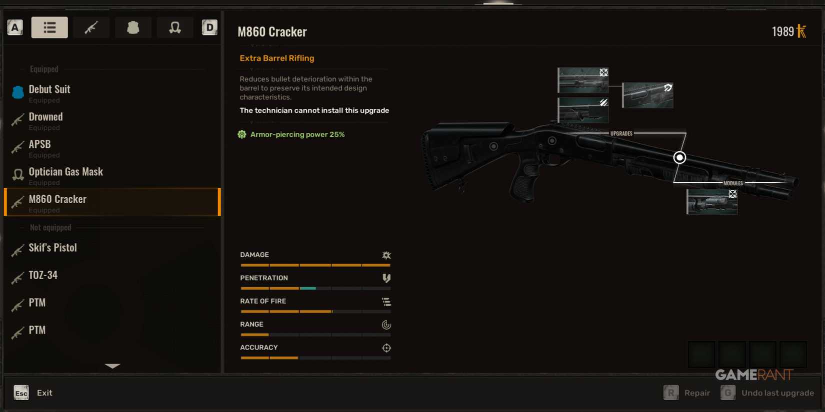 Focus upgrades on the M860 Cracker for better armor-piercing power in firefights in STALKER 2