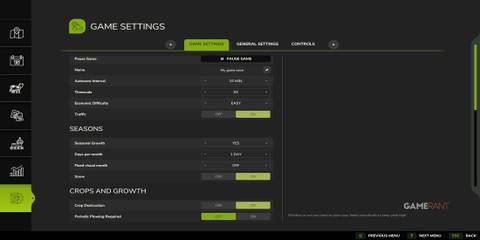 Game Settings Menu In Farming Simulator 25