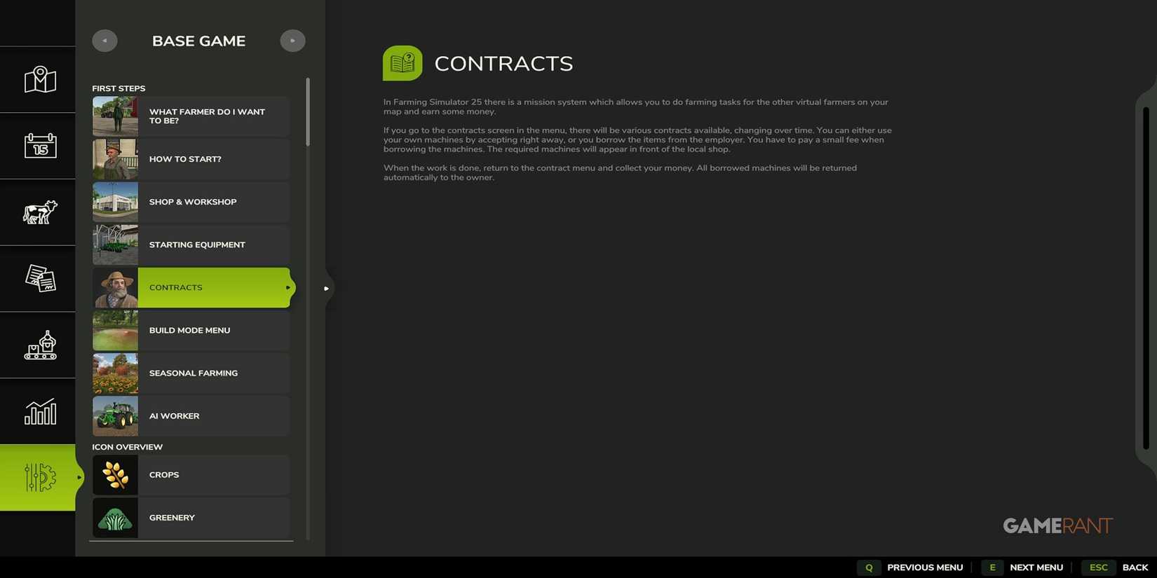 Help Menu In Farming Simulator 25