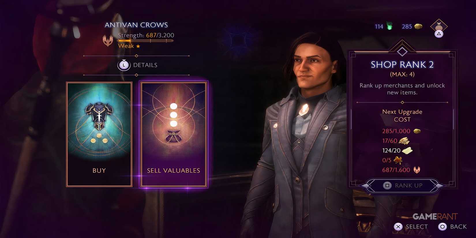 The Antivan Crow faction shop screen in The Veilguard