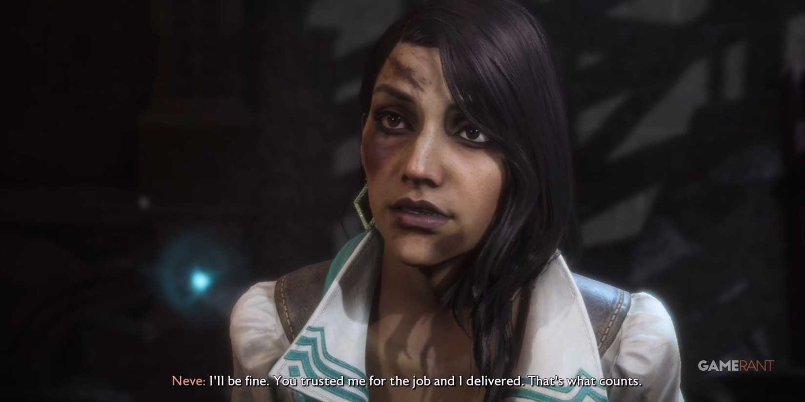 Neve with a bruised face in Dragon Age: The Veilguard