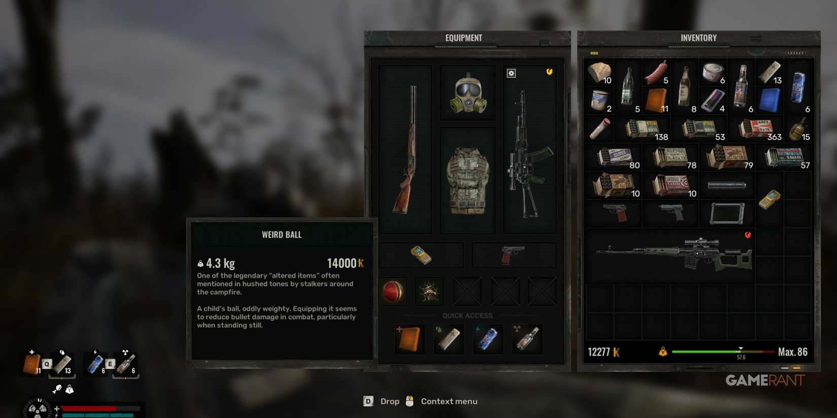 Inspecting the Weird Ball artifact, a unique item that can help avoid damage in STALKER 2