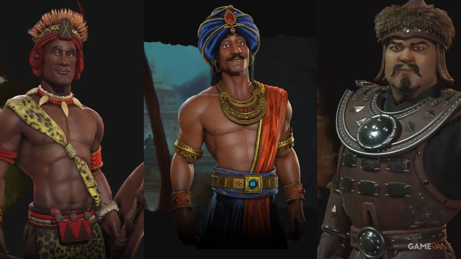 Shaka, Chandragupta, and Genghis Khan from Civilization 6