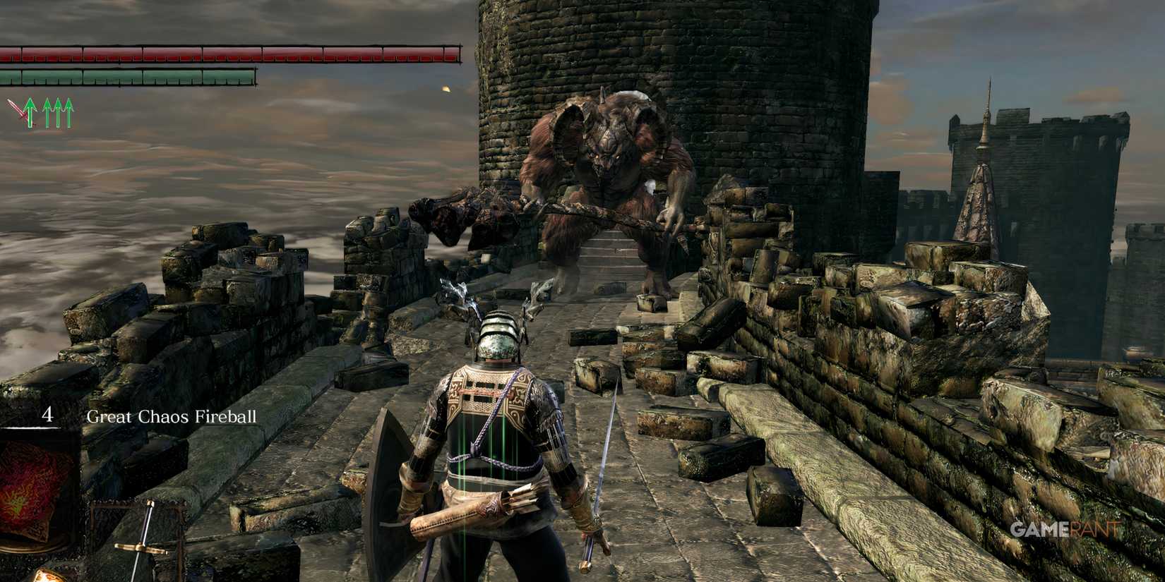 Dark Souls Player facing off against Taurus Demon in Undead Burg