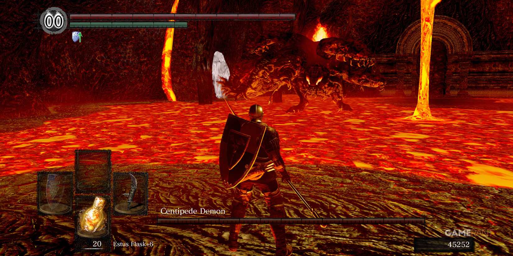 Dark Souls Centipede Demon walking through Lava