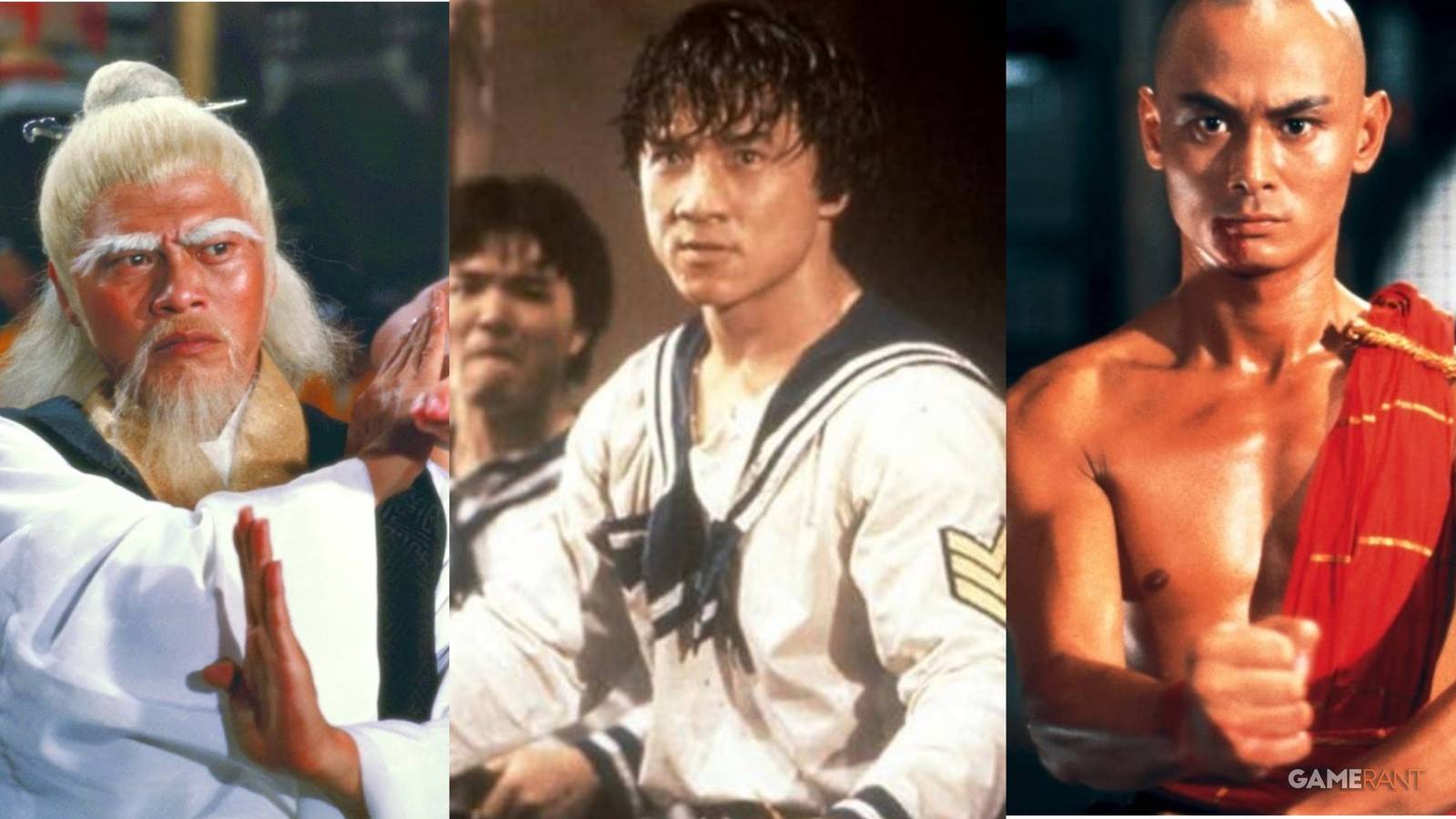 three images of martial artists actors from the 1980s