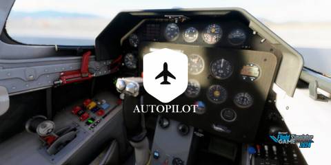 autopilot sign over the image of an airplane's cockpit in msfs 2024.