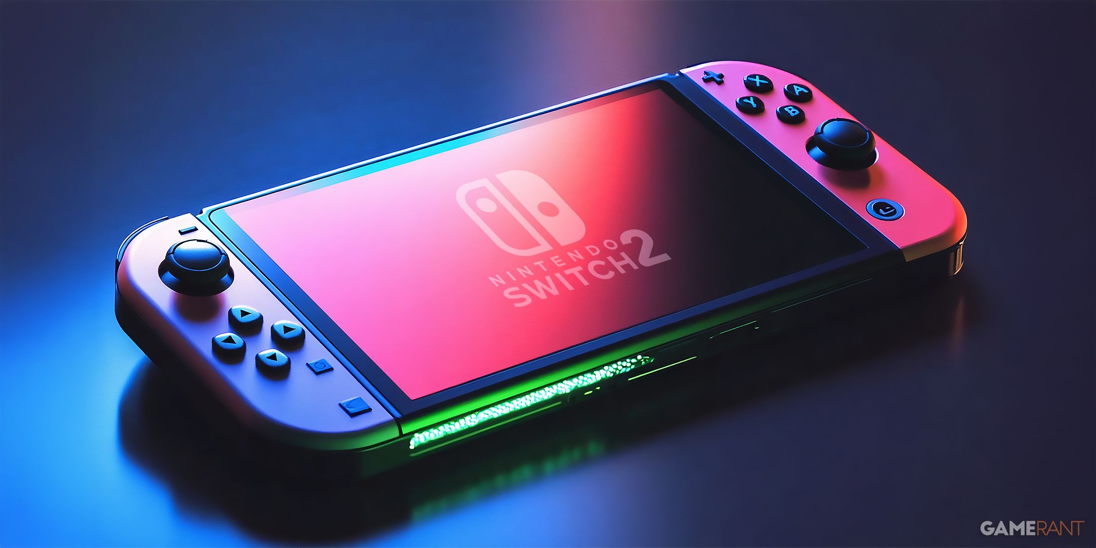 Nintendo Switch 2 console in red and blue lighting