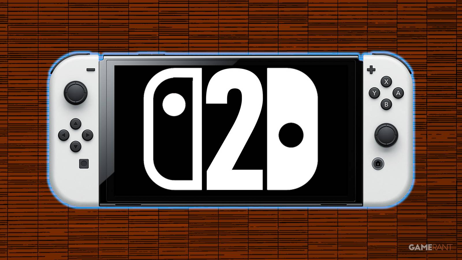 Nintendo Switch 2 white mockup over orange background 2x1 composite