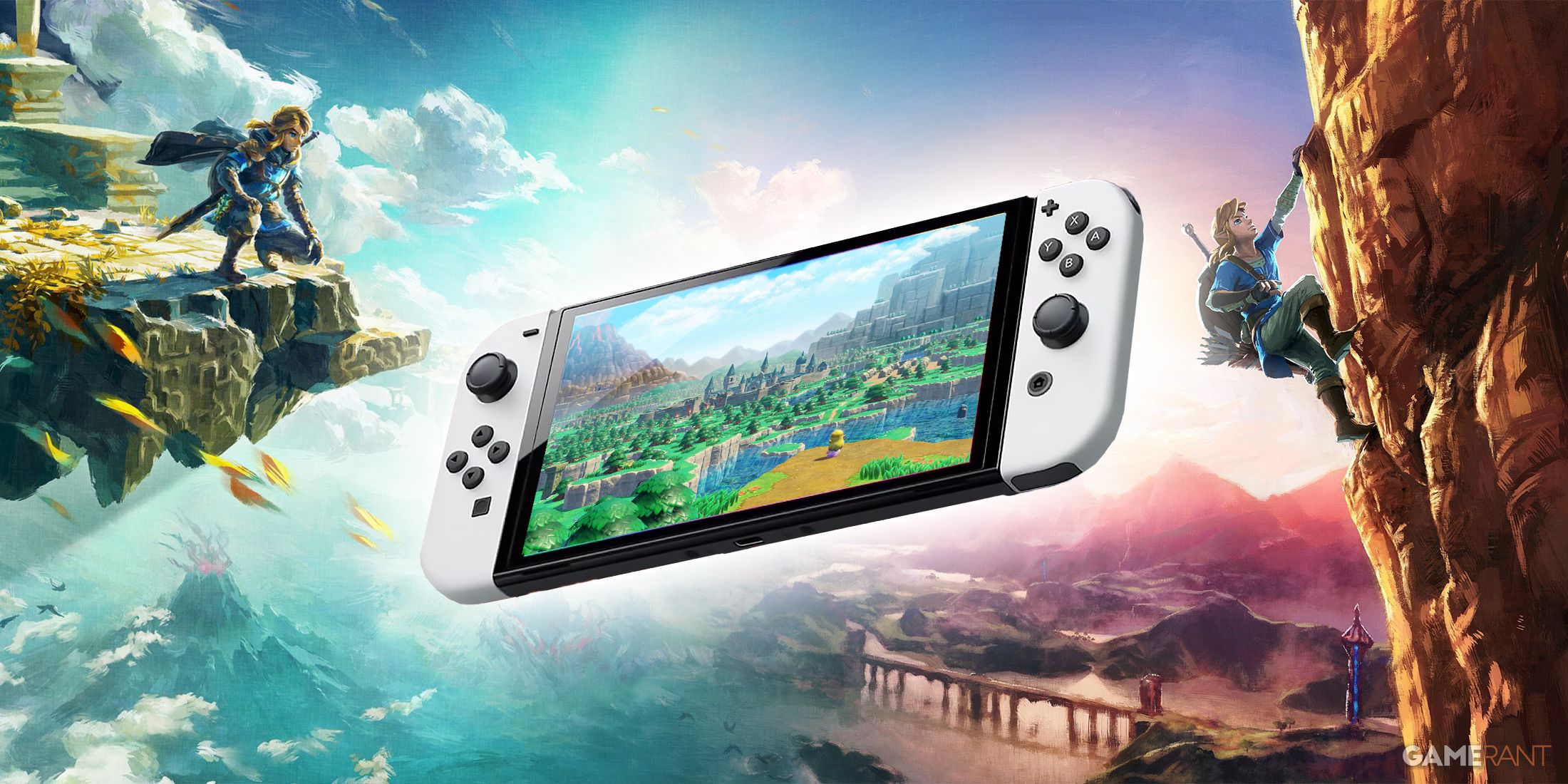 Nintendo Switch with Zelda Echoes of Wisdom Breath of the Wild and Tears of the Kingdom