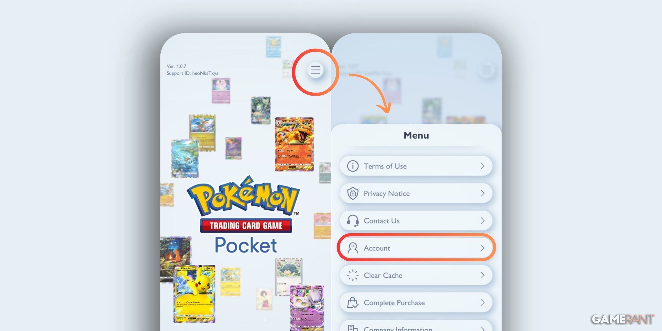 pokemon tcg pocket's account settings.