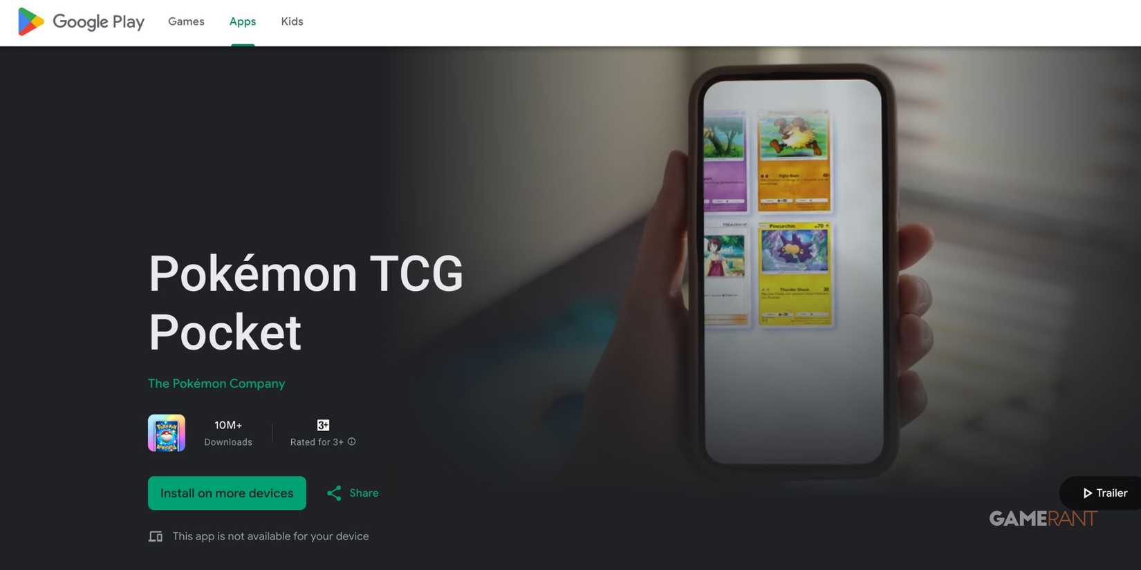 the pokemon tcg pocket installation page on google play.