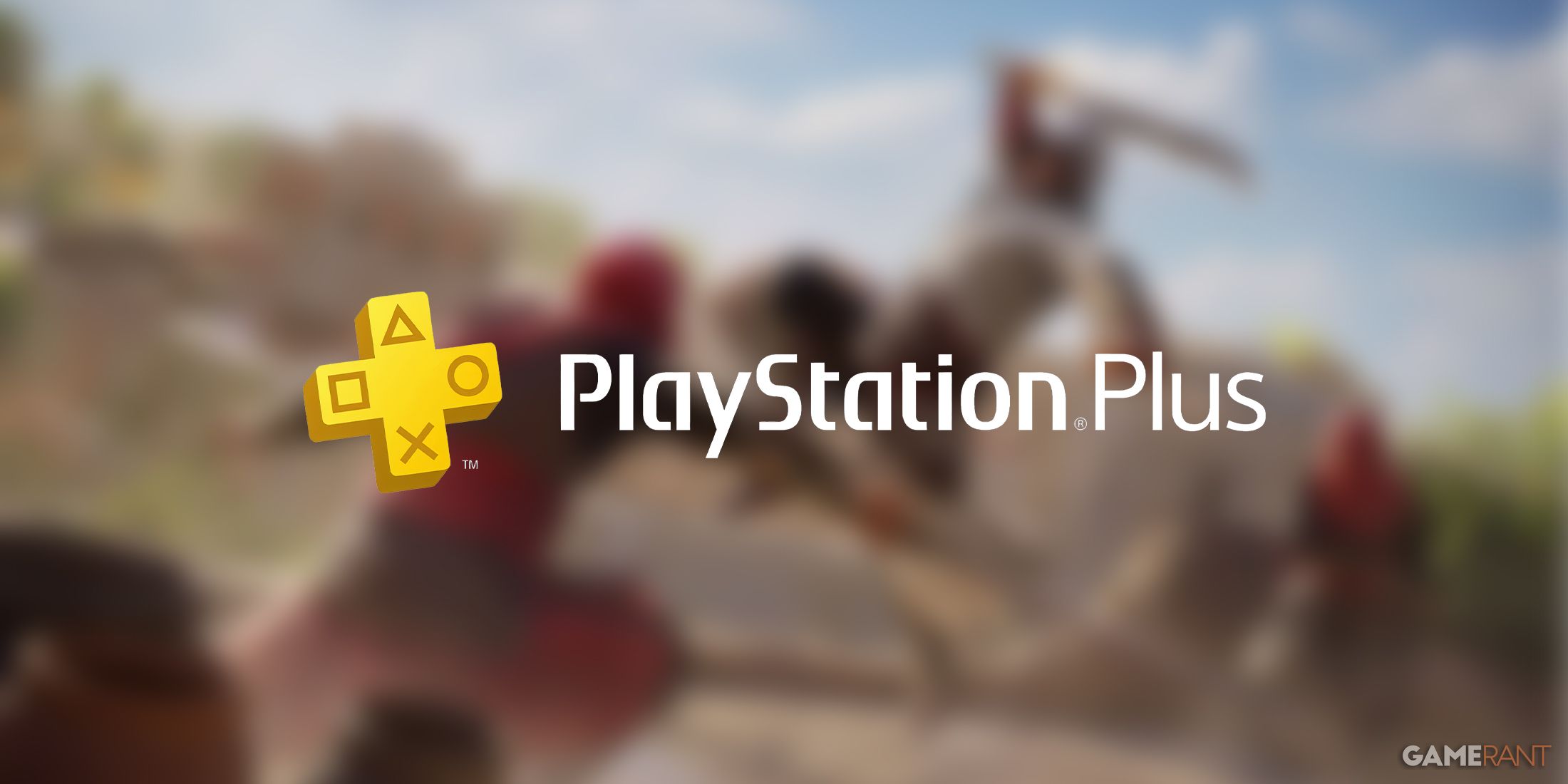 PS Plus logo over Assassin's Creed Mirage