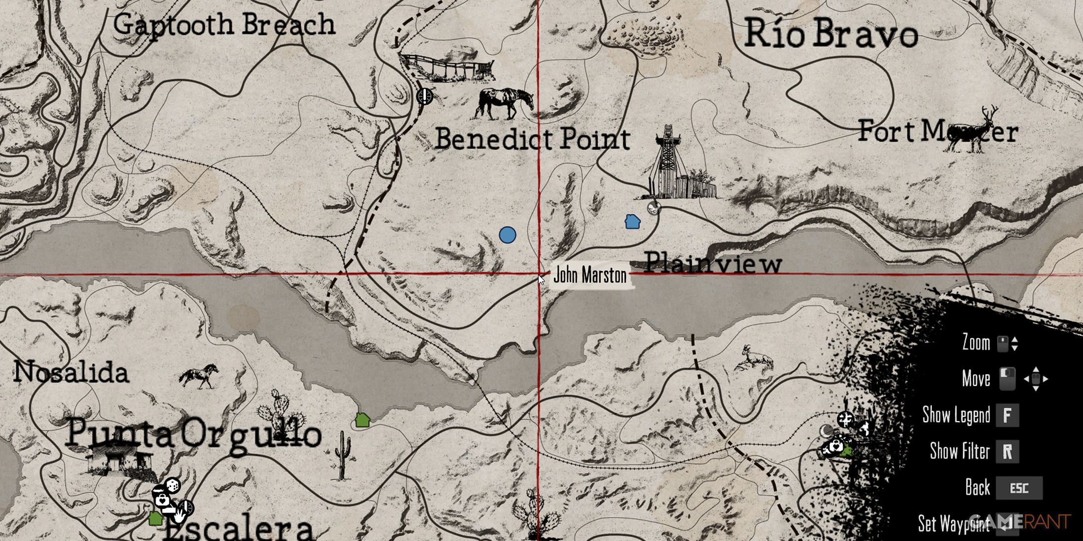 Red Dead Redemption map highlighting Plainview