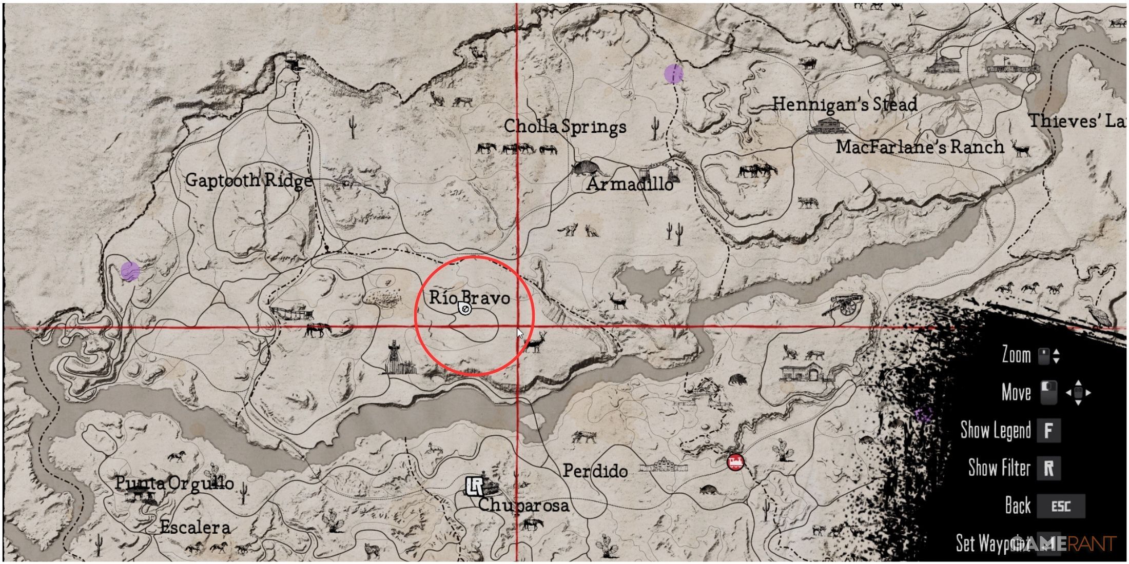 Red Dead Redemption map with a highlighted Rio Bravo region