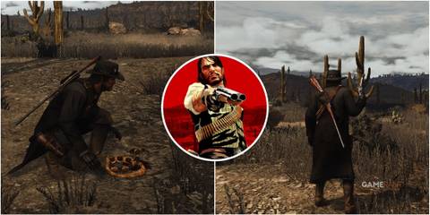 Featured image for Red Dead Redemption showcasing John Marston next to a snake and in the wilds.