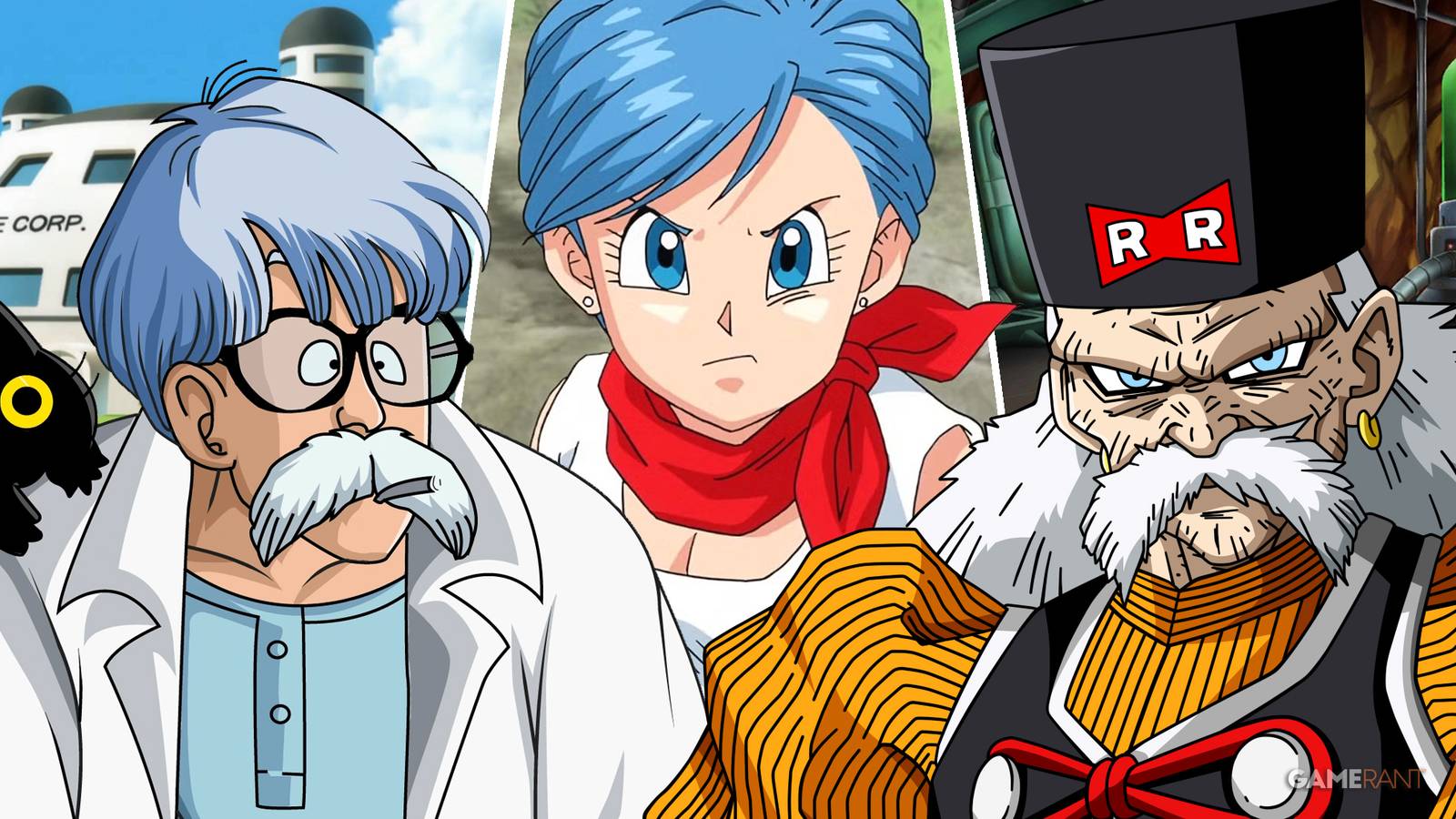 Dr. Brief, Bulma, and Dr. Gero from Dragon Ball