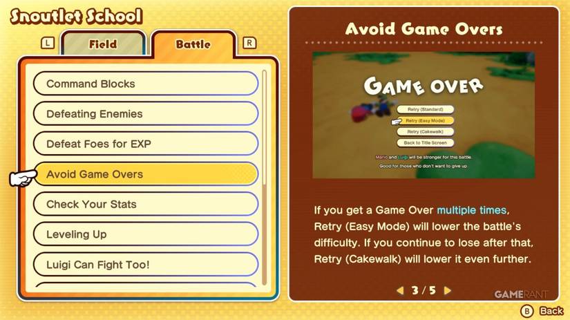 snoutlet school game over mario luigi brothership