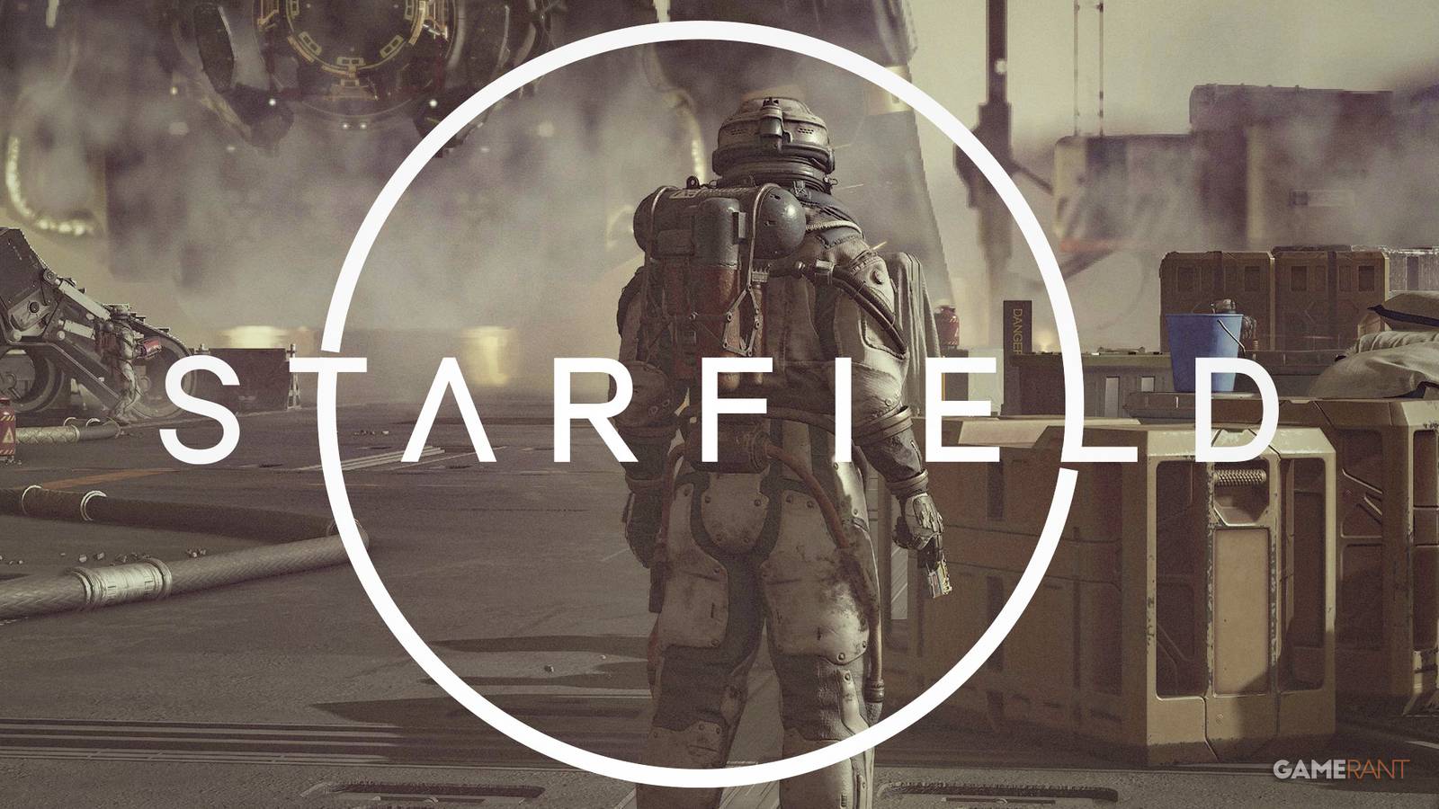 Starfield introduction mission standing in front of pirate ship with white game logo 2x1 composite