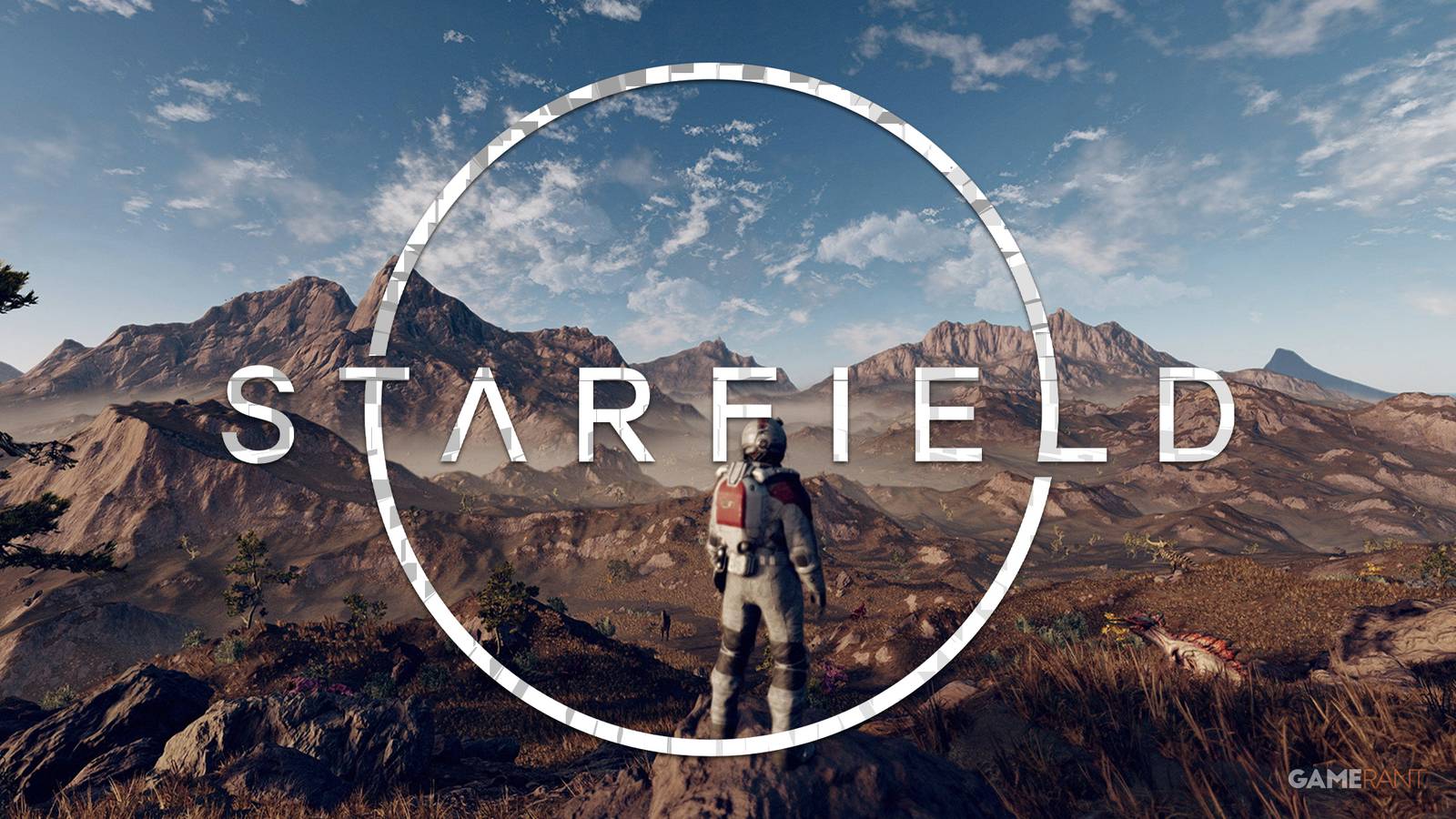 Starfield planet with fragmented logo