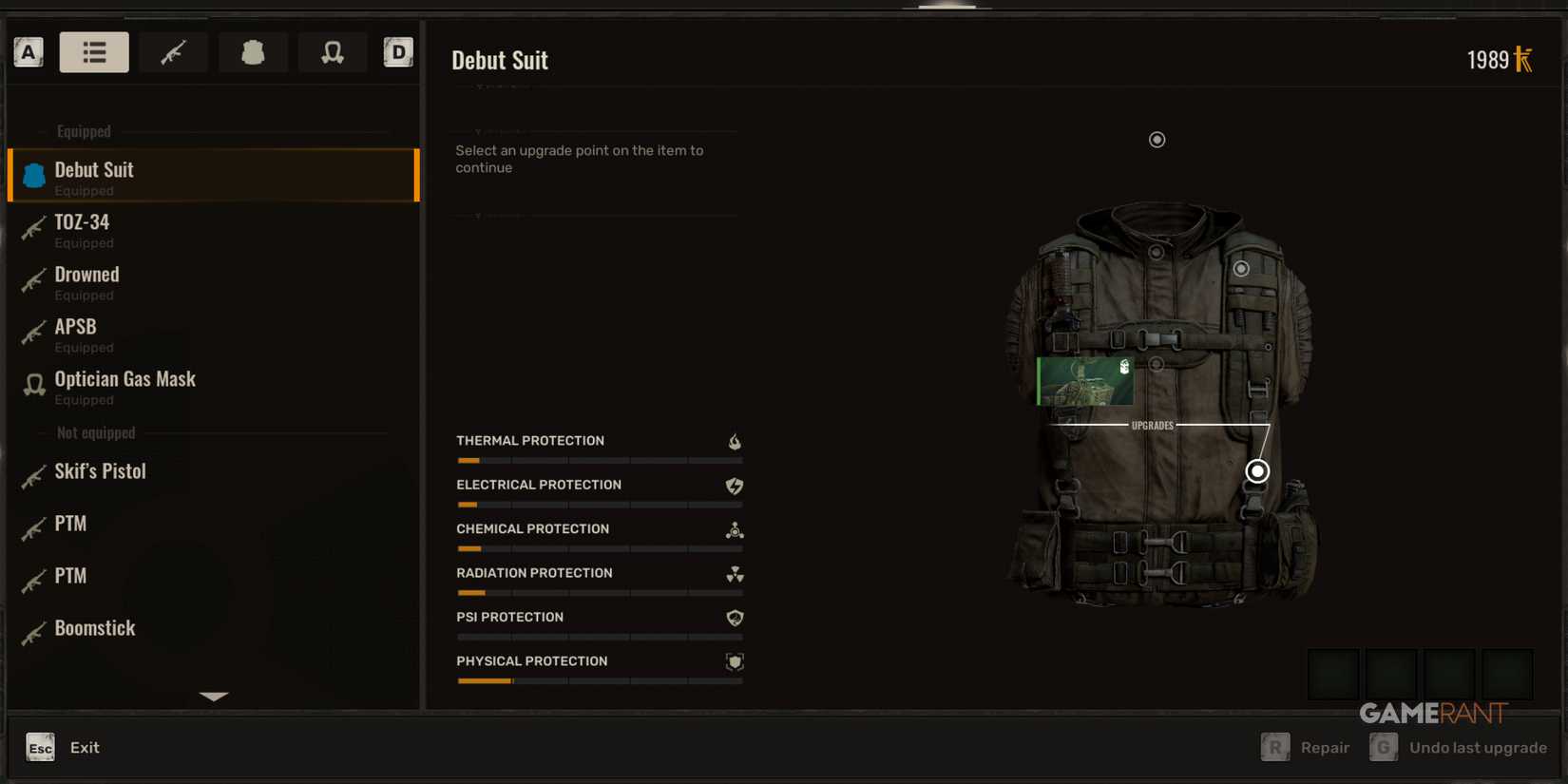 Strengthen the Debut Suit to improve thermal and electrical defenses in STALKER 2