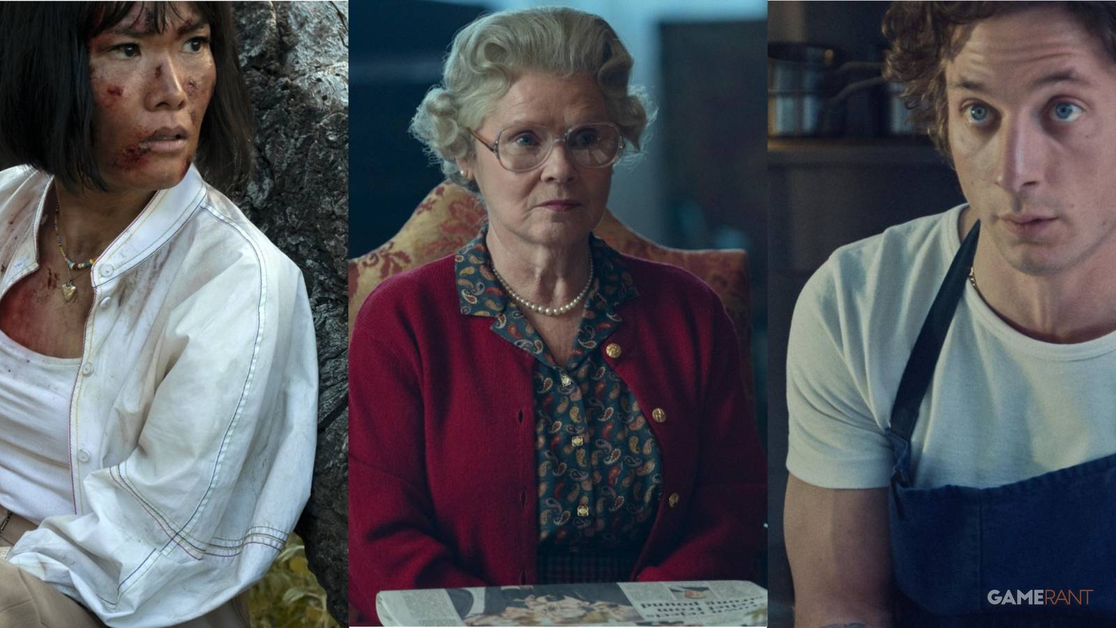 Three pictures of award winning shows streaming on netflix