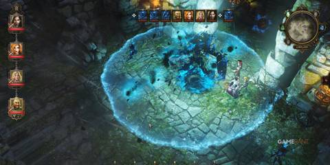 A magical ice barrier in the midst of a battle scene in Divinity Original Sin
