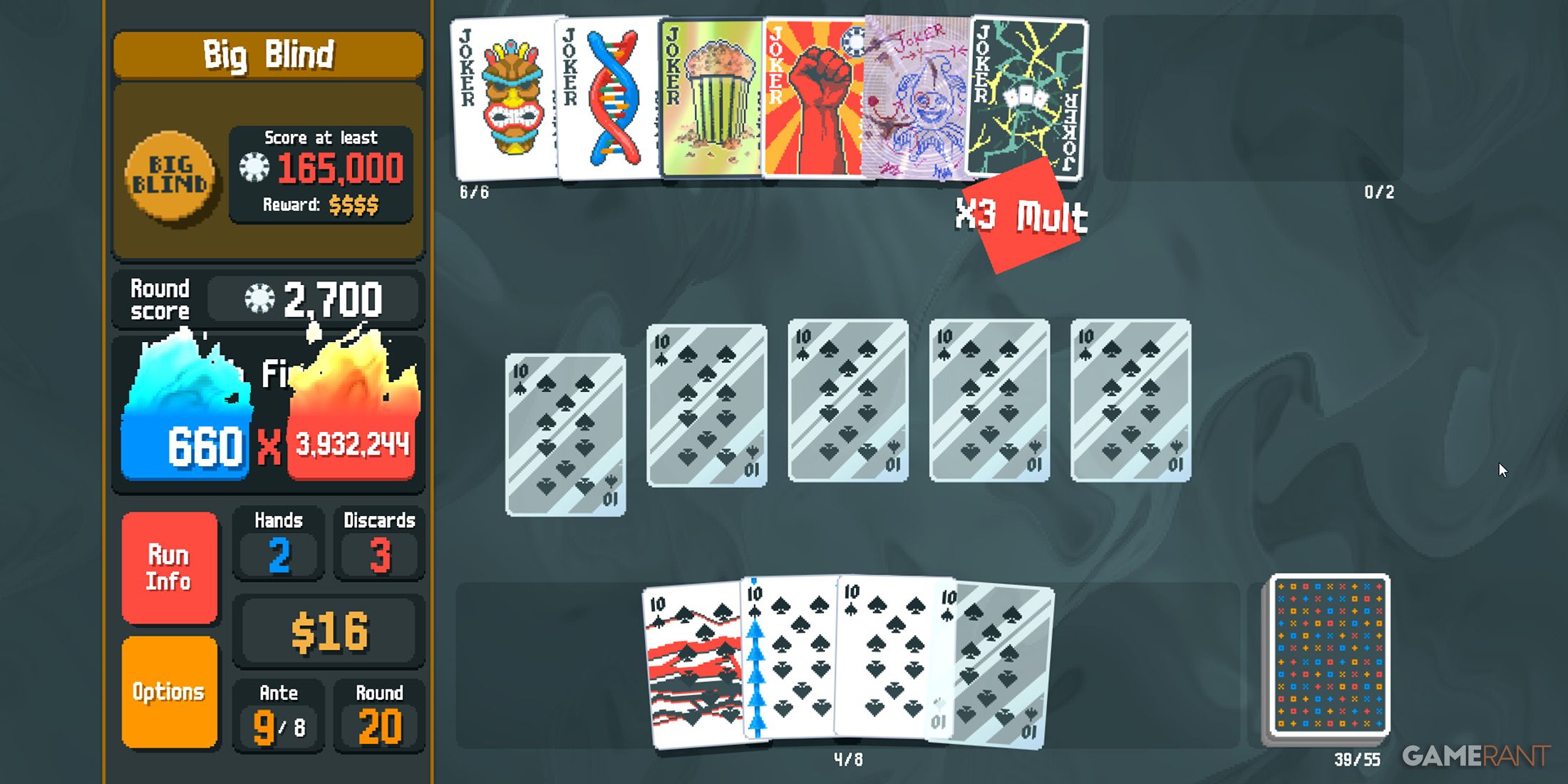 Scoring a high multiplier in Balatro with Glass cards