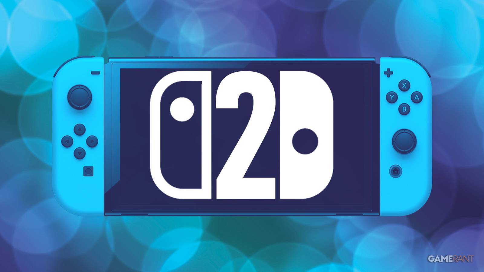 Blue Nintendo Switch 2 mockup with bokeh background 2x1 composite