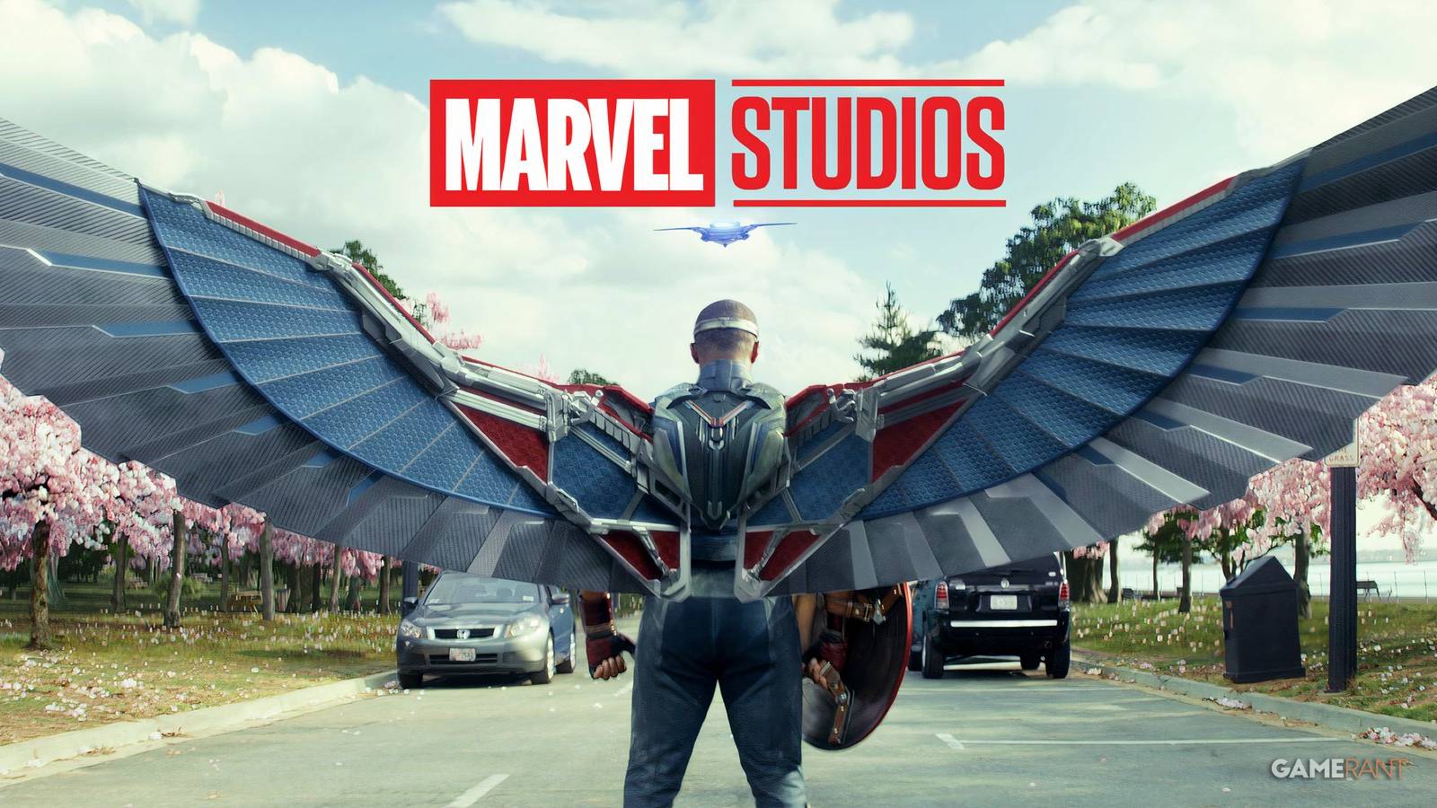 anthony mackie as sam wilson in captain america: brave new world, marvel studios logo