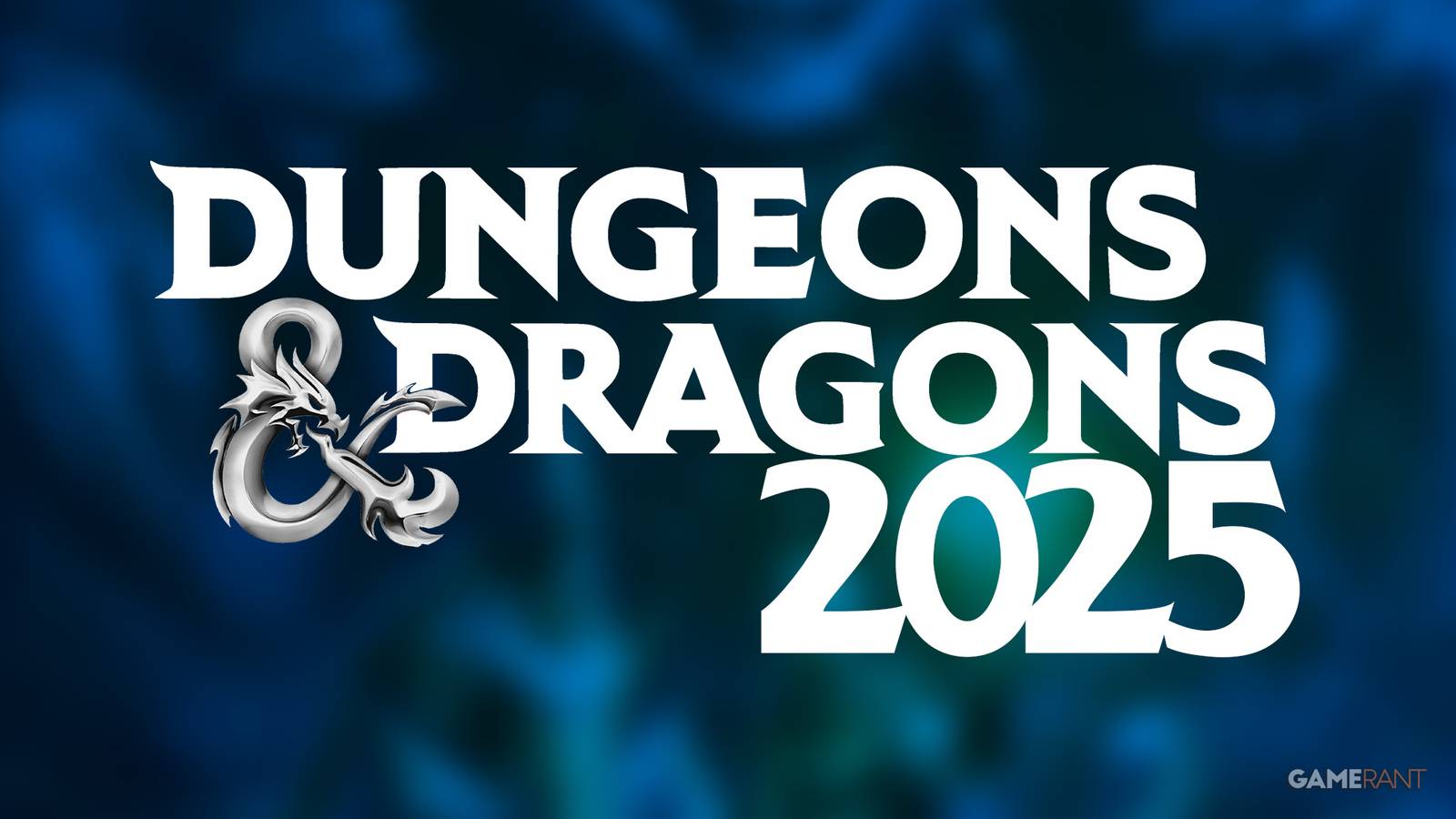 Dungeons and Dragons logo with 2025 tagline on blurred blue background 2x1 composite