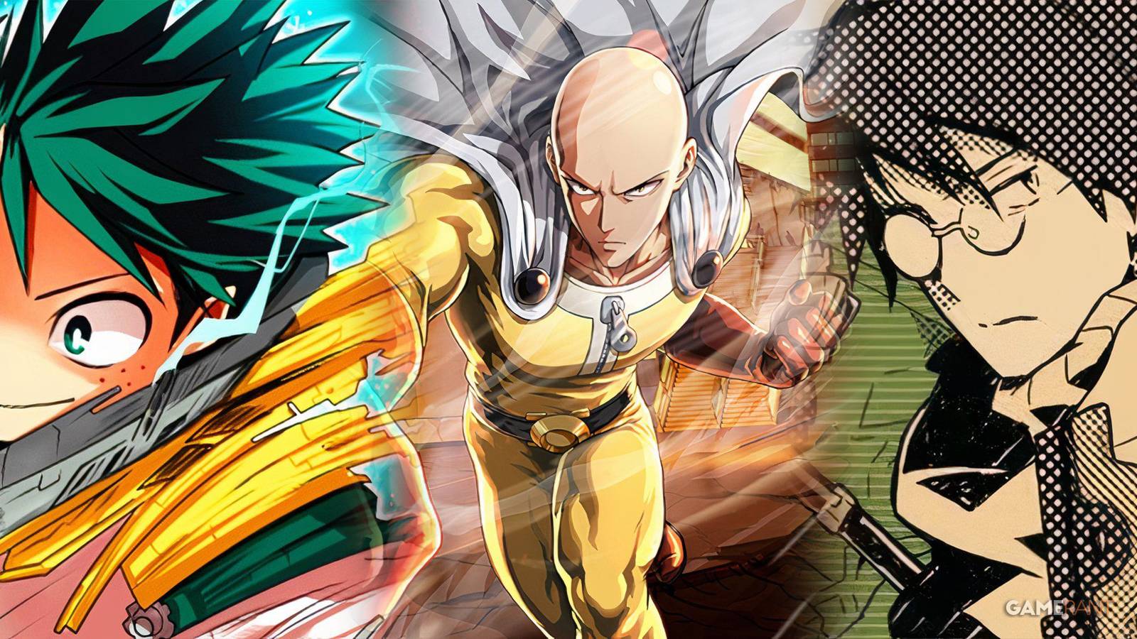 midoriya from my hero academy, saitama from one punch man, and shiroe from log horizon