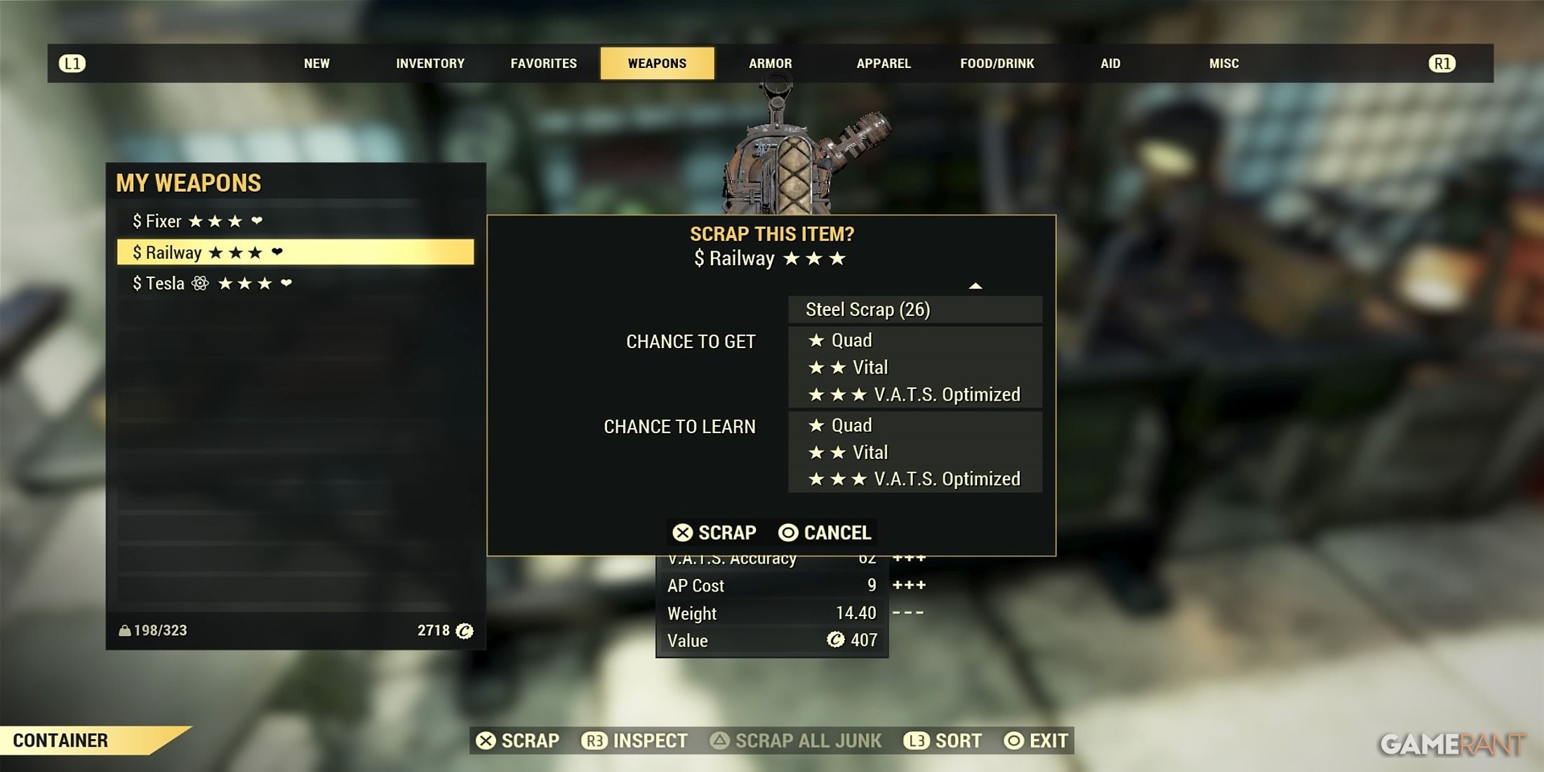 Legendary Scrapping System In Fallout 76