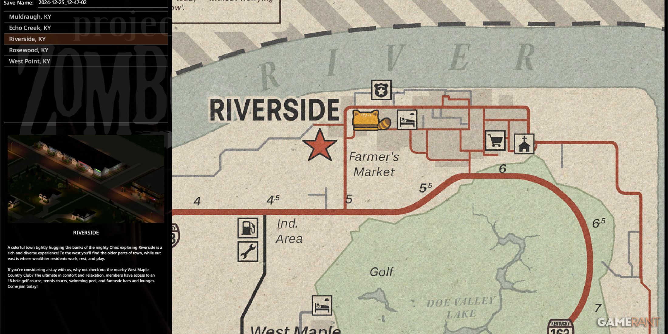 Map showing the Riverside area with key locations marked, including Farmer's Market in Riverside