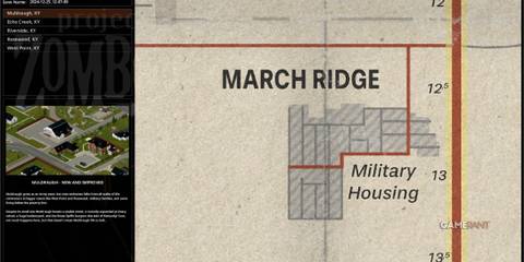 March Ridge map in Project Zomboid, showing residential areas and military housing