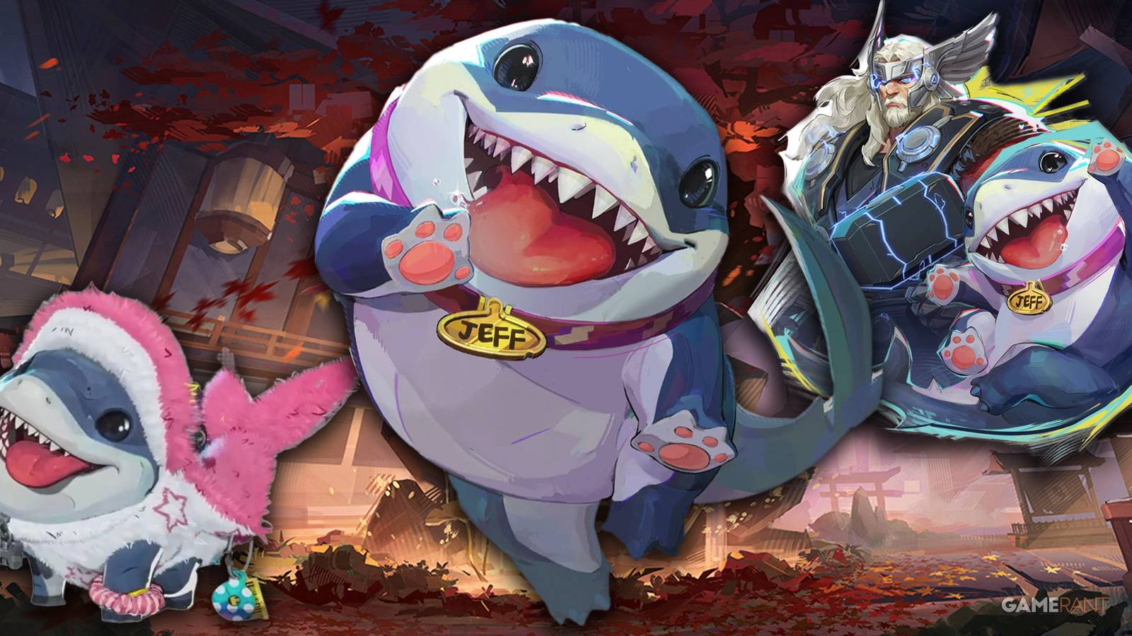 Multiple renditions of Marvel Rivals' Jeff the Land Shark