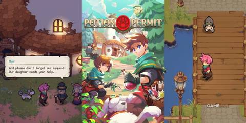The cover of Potion Permit and two screen shots.