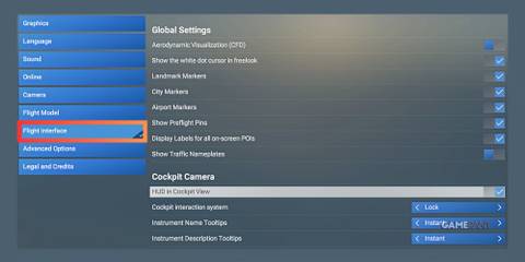 the flight interface in msfs 2024.