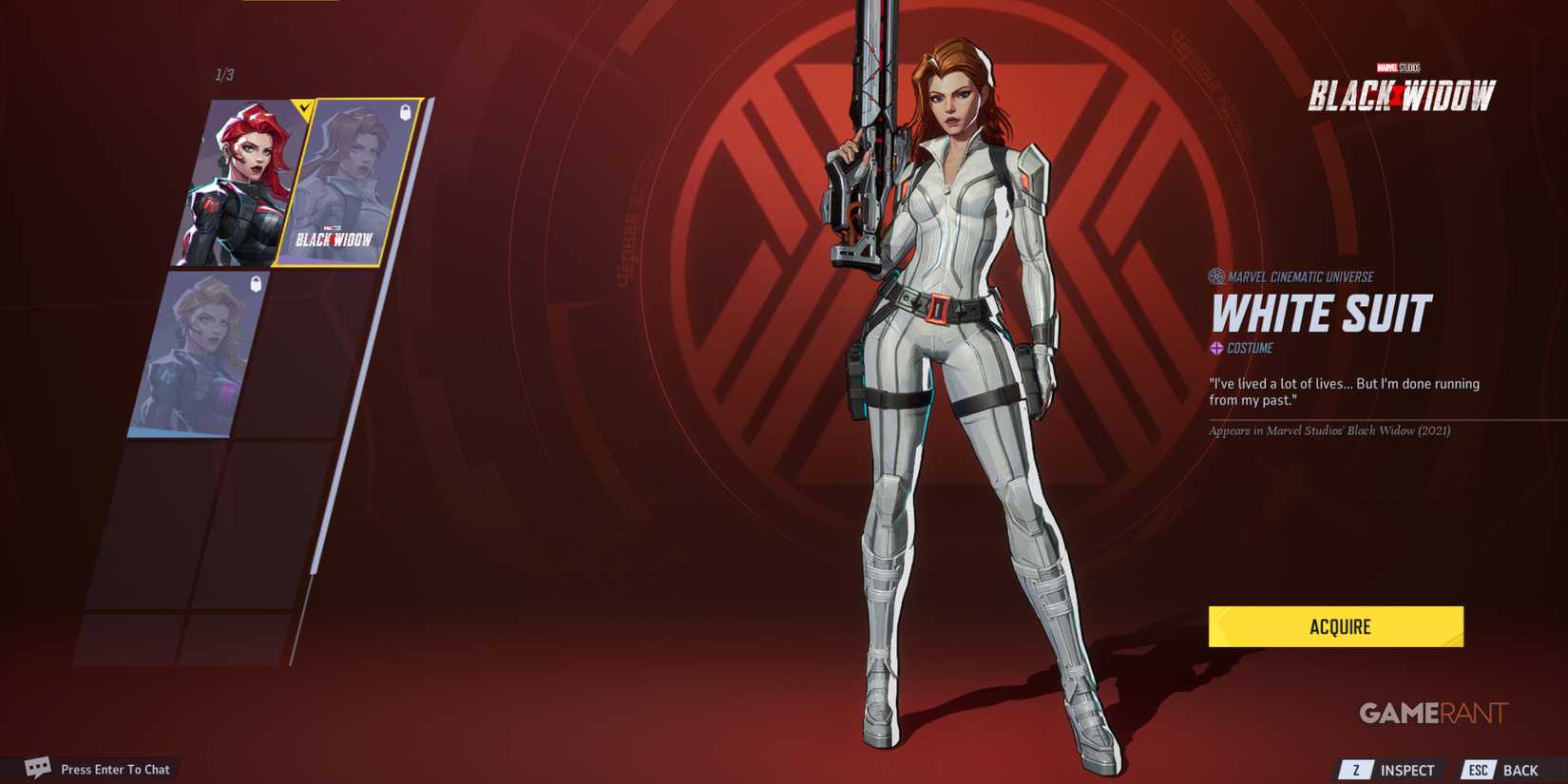Natasha Romanoff in her White Suit from Black Widow (2021), part of MCU skins in Marvel Rivals.