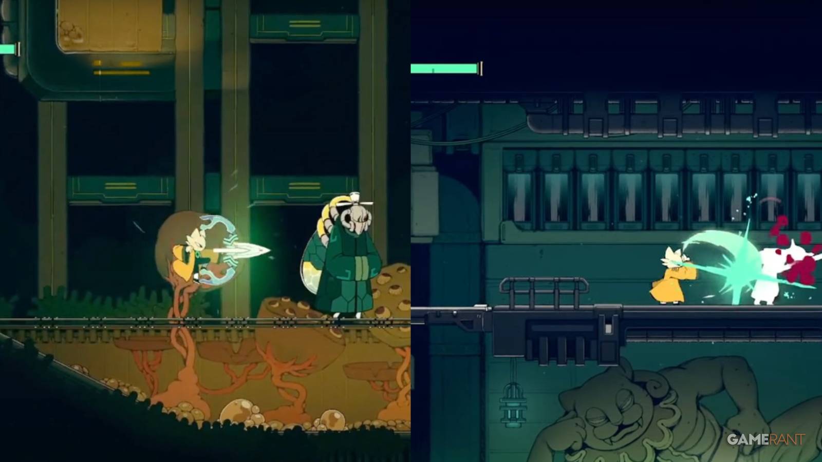 split image of Yi taking out two different enemies in Nine Sols