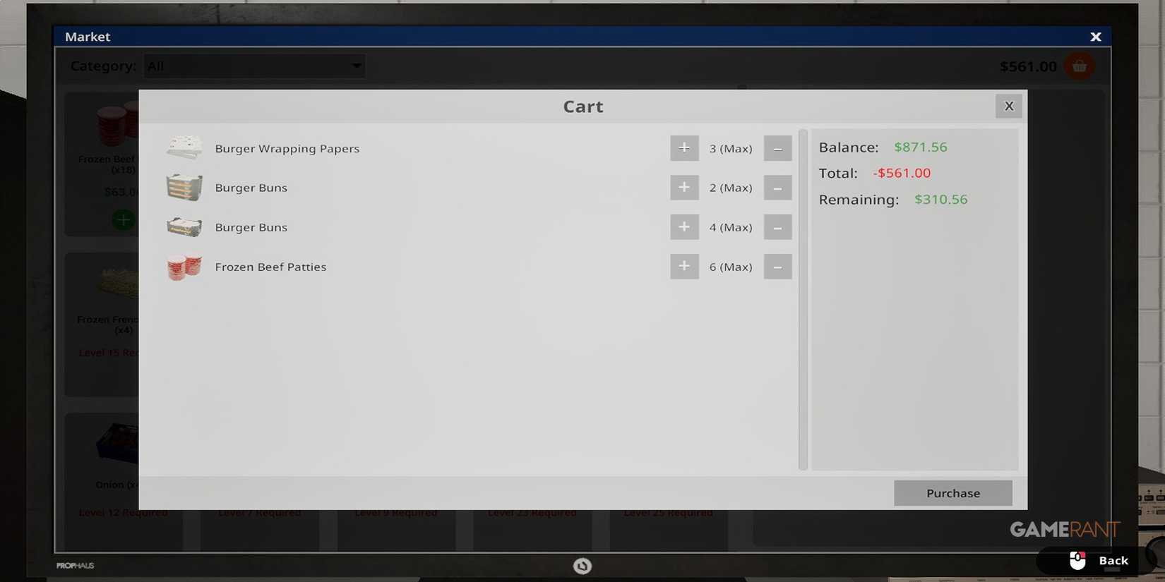 Ordering Stock In Fast Food Simulator