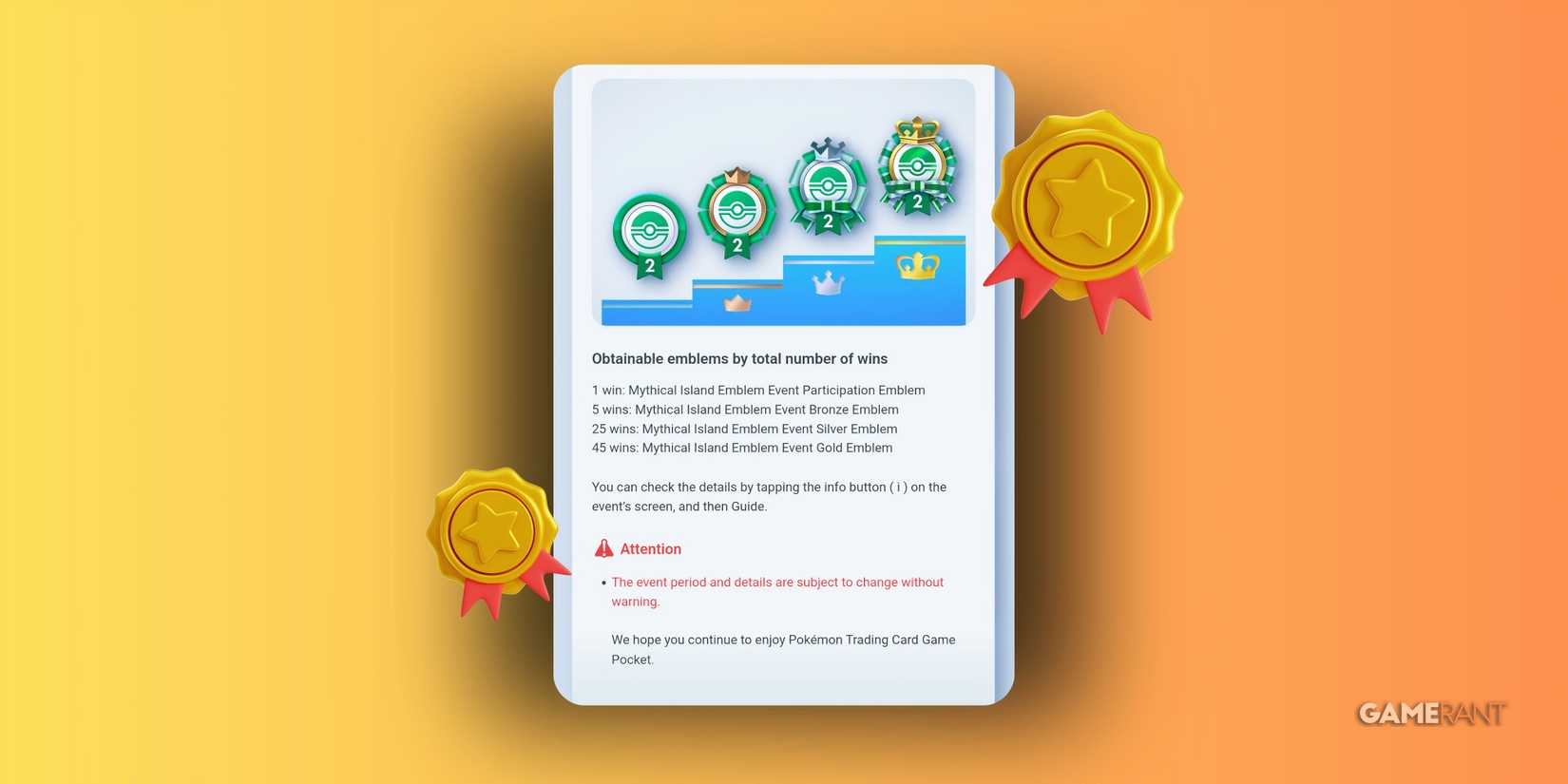 the mythical island emblem event details in pokemon tcg pocket.