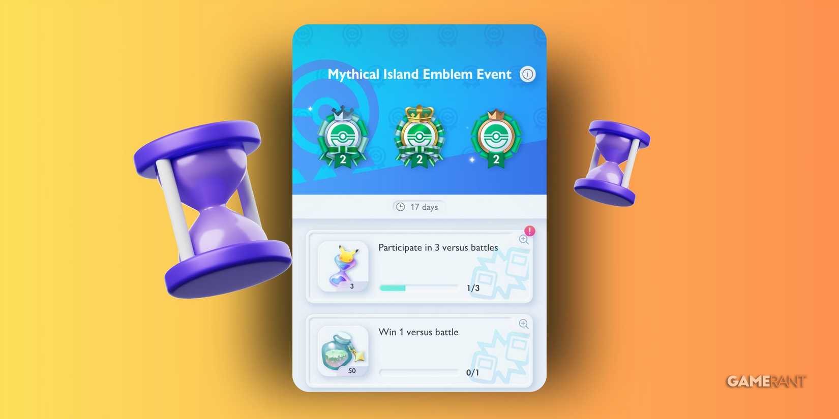 rewards and missions in the mythical island emblem event of pokemon pocket.