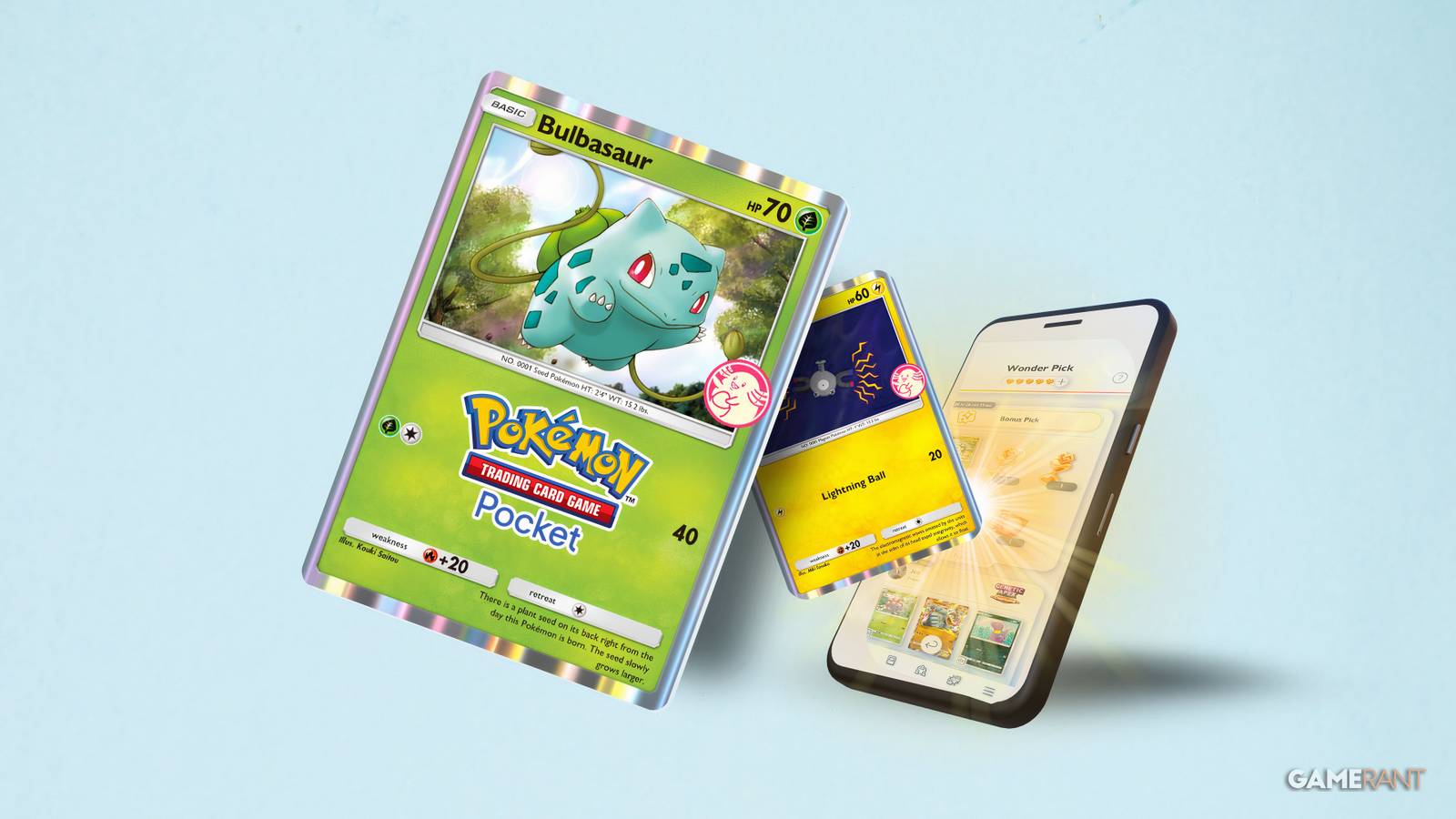 balbasaur and magnemite in wonder pick event of pokemon pocket.