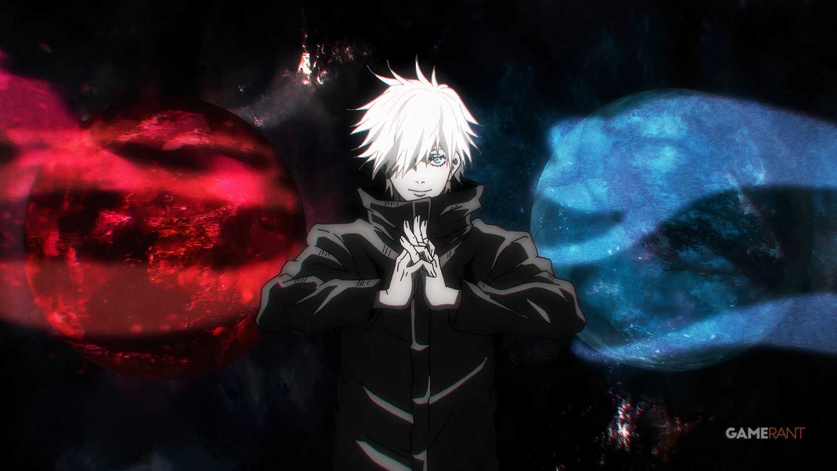 Satoru Gojo merges Red and Blue Limitless to form Hollow Purple in Jujutsu Kaisen.