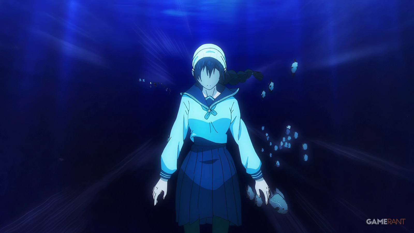 Riko Amanai imagines herself underwater with schools of fish swimming beside her in Jujutsu Kaisen.