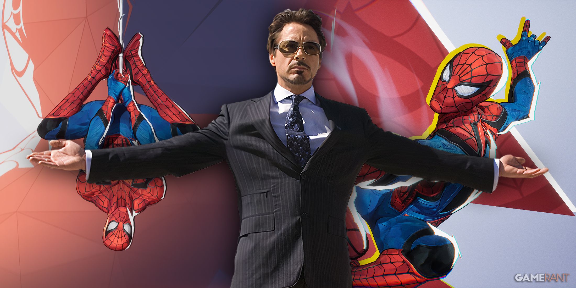 Robert Downey Jr Tony Stark over Marvel Rivals Spider-Man